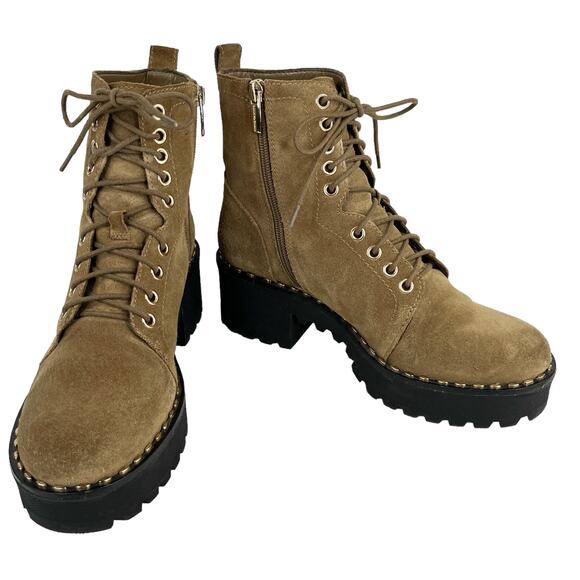 Vince Camuto Mecale Studded Combat Hiking Boot Suede Tan 8M - Picture 1 of 14